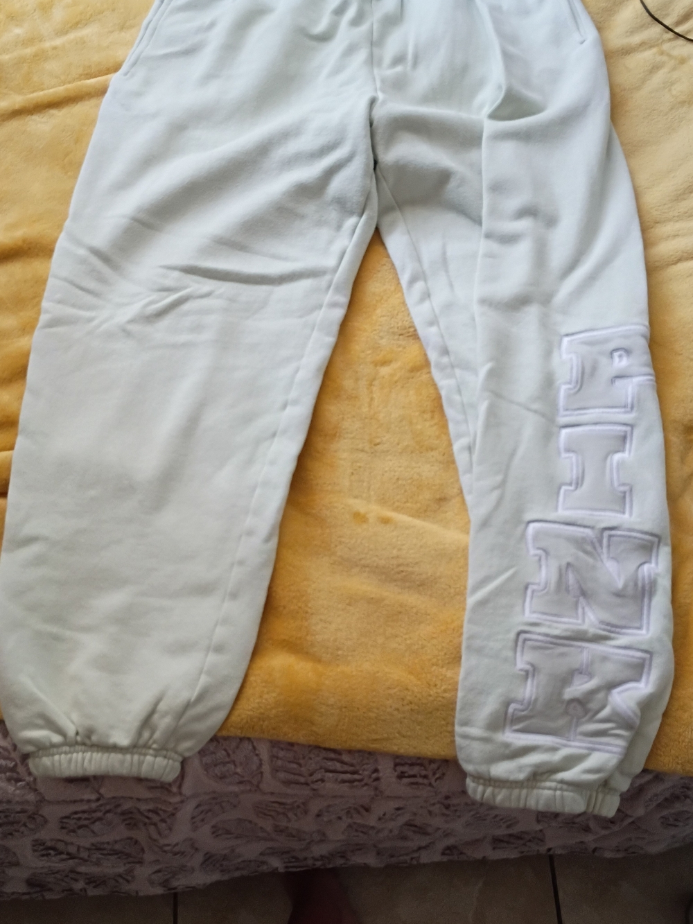 PINK Victoria's Secret Light Yellow Track Joggers with Embossed Logo